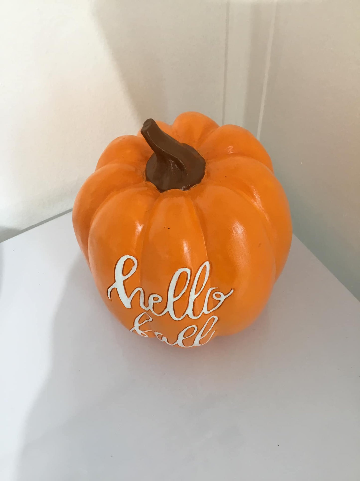 Hand-Painted Hello Fall Resin Pumpkin Decor