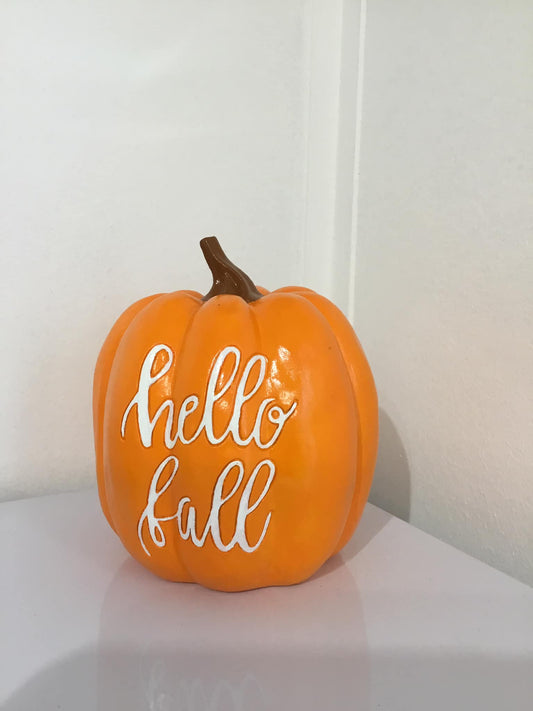 Hand-Painted Hello Fall Resin Pumpkin Decor