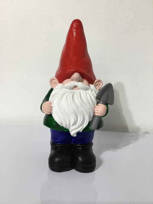 Hand-Painted Gnome Holding Shovel