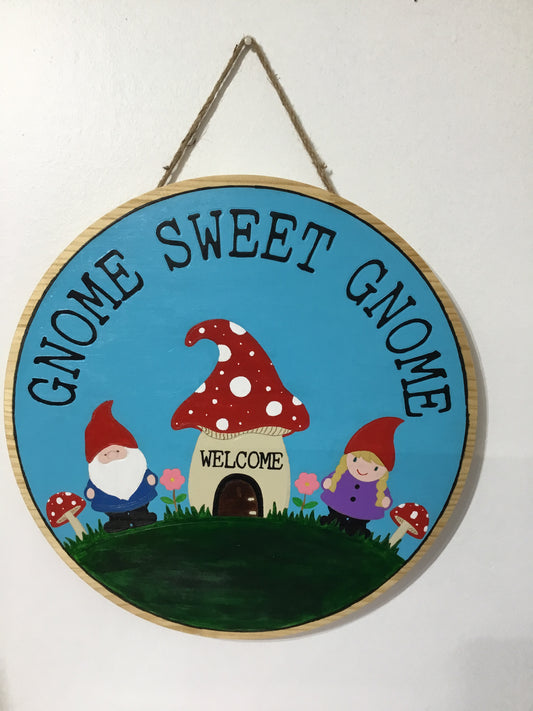 Hand-Painted Gnome Sweet Gnome wood sign