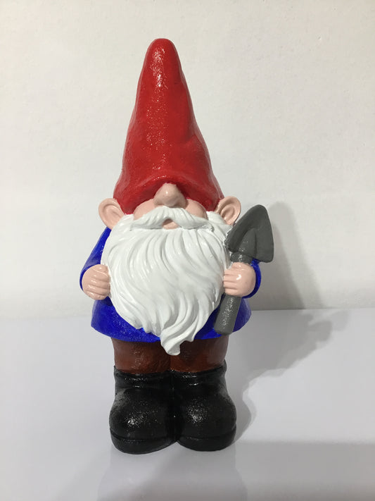 Hand-Painted Gnome Holding Shovel