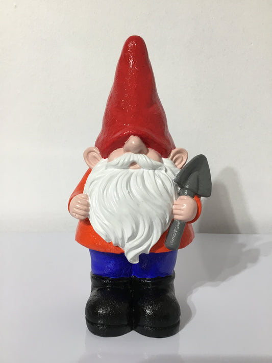 Hand-Painted Gnome Holding a Shovel